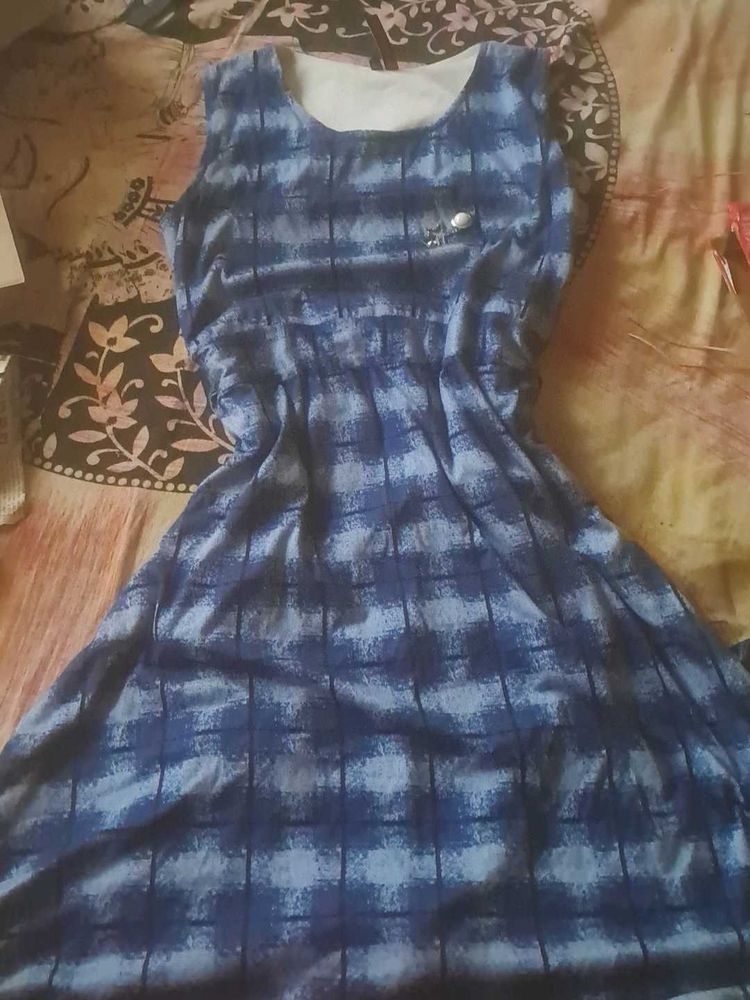 Blue Printed Sleeveless Dress