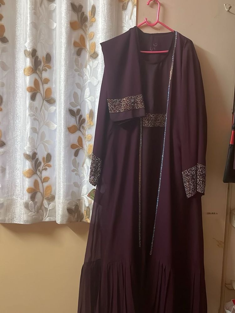 Elegant purple party wear jacket style burkha