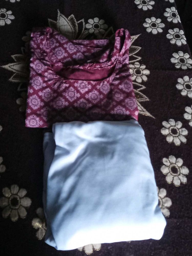 Maroon Printed Kurta with Light Blue Palazzo