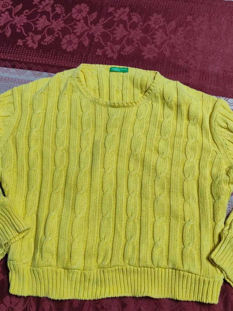 Benetton Yellow Cable Knit Sweater