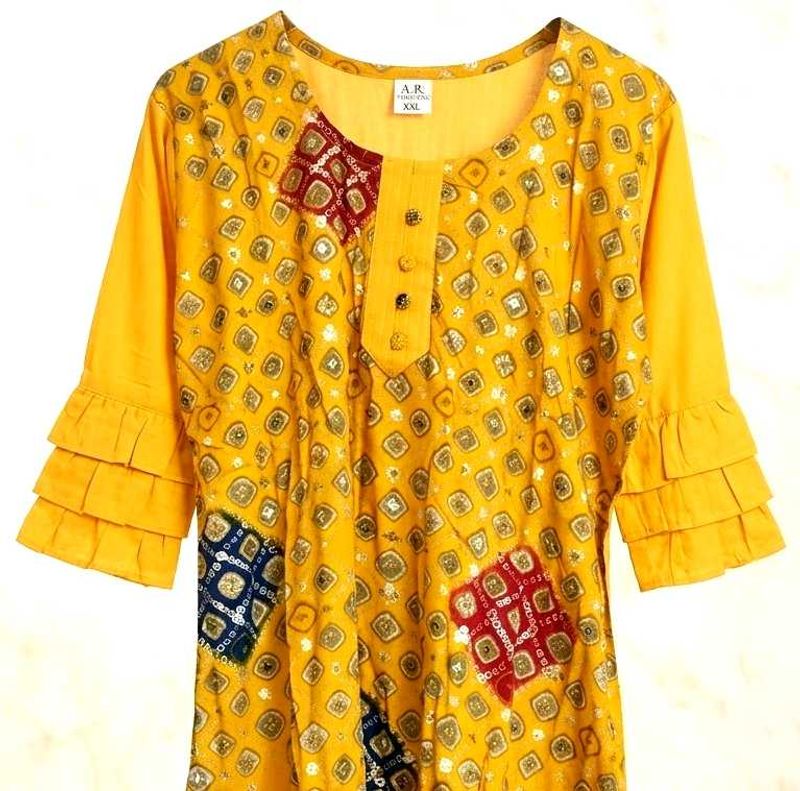 Yellow Kurta with Trendy Ruffle Sleeves
