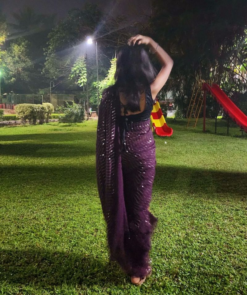 Farewell party georgette purple saree