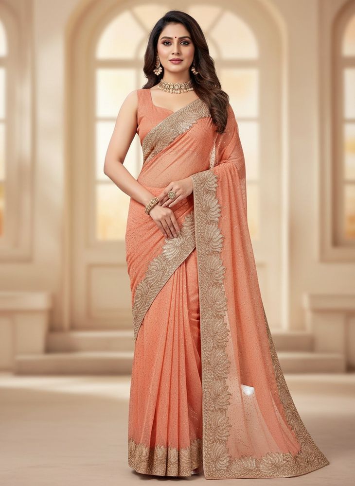 peach orange   Party Wear  Saree