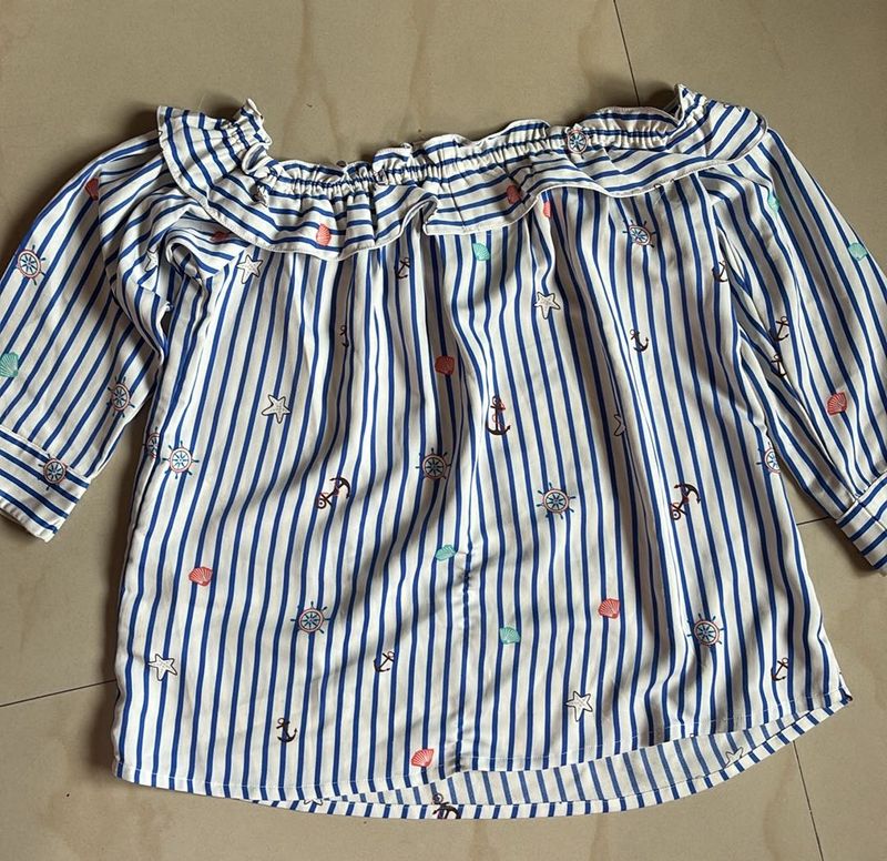 Chic Nautical Off-Shoulder Blouse