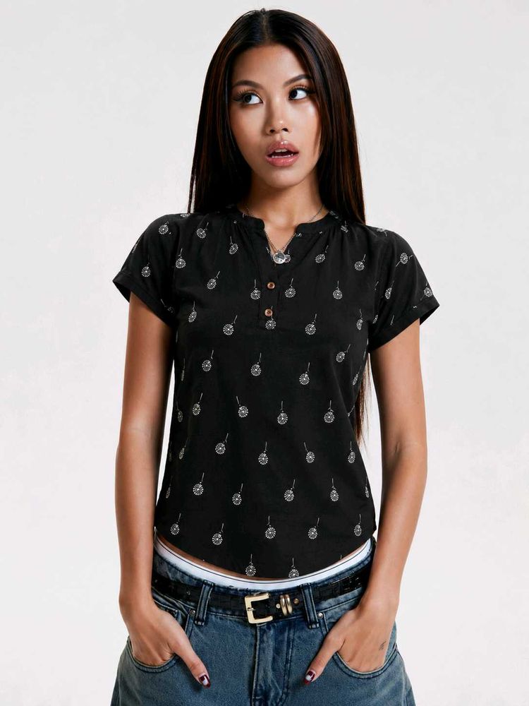 Stylish Black Printed Top