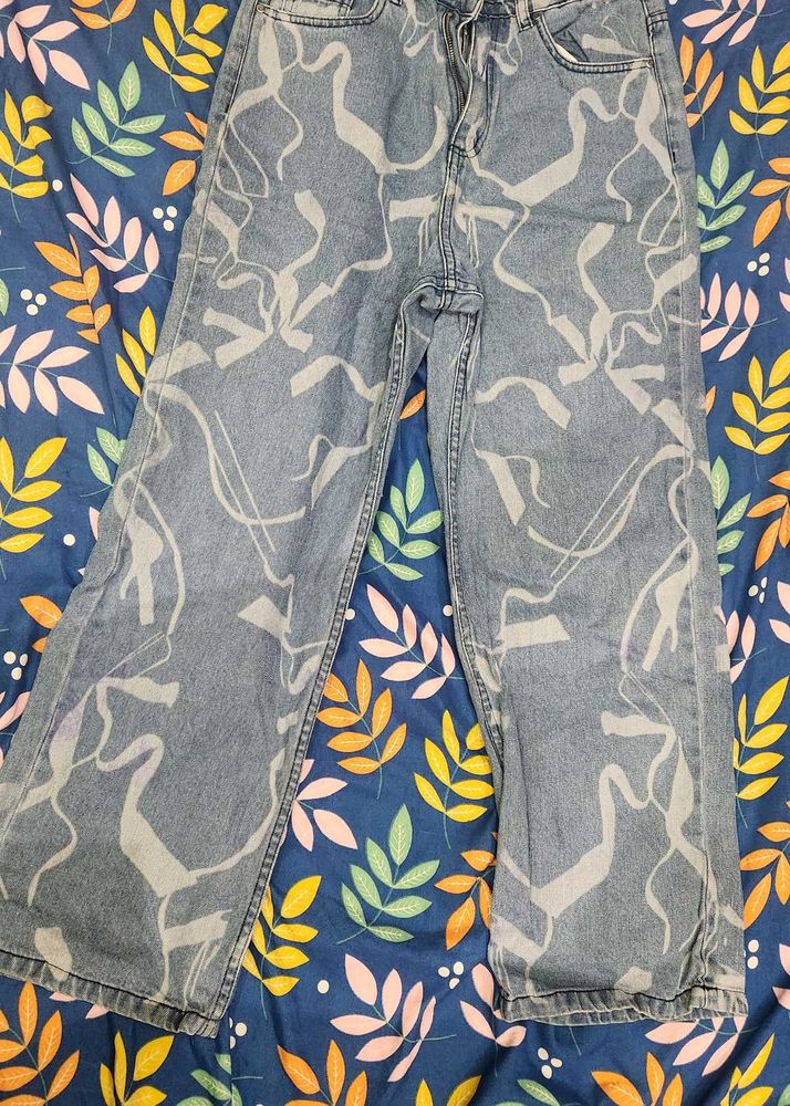 Abstract Print Jeans - Trendy Denim 🌊💙✨️