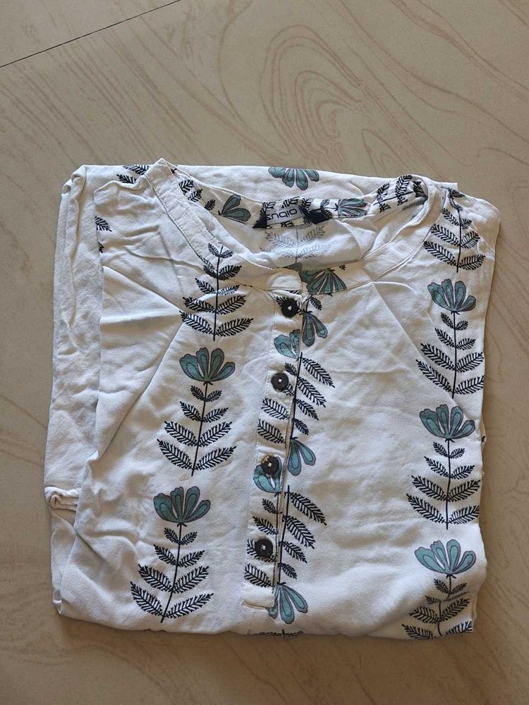 White Kurta with Floral Print