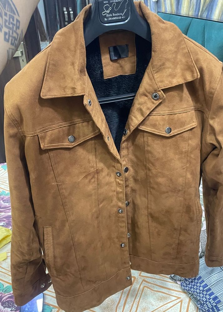 Brown Suede Sherpa Lined Jacket