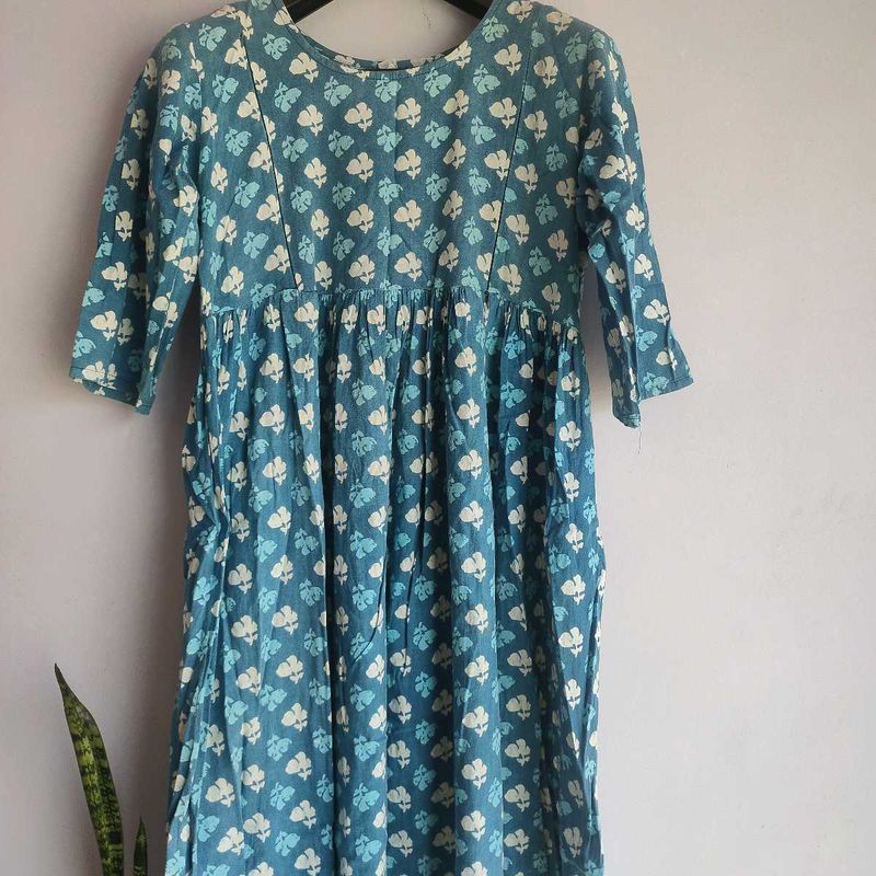 Blue cotton maternity kurta