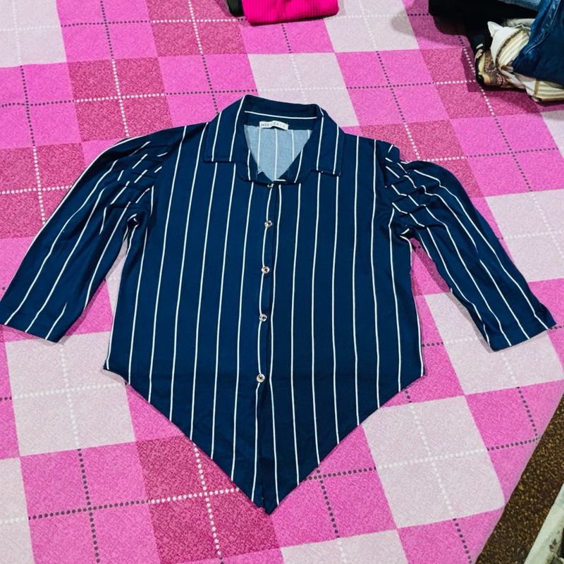 Chic Navy &amp; White Striped Button-Up Top
