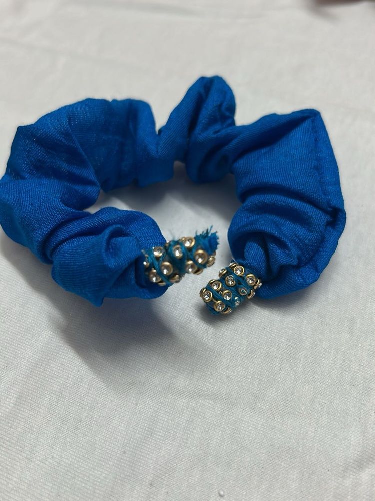 Blue Scrunchie with Embellishments