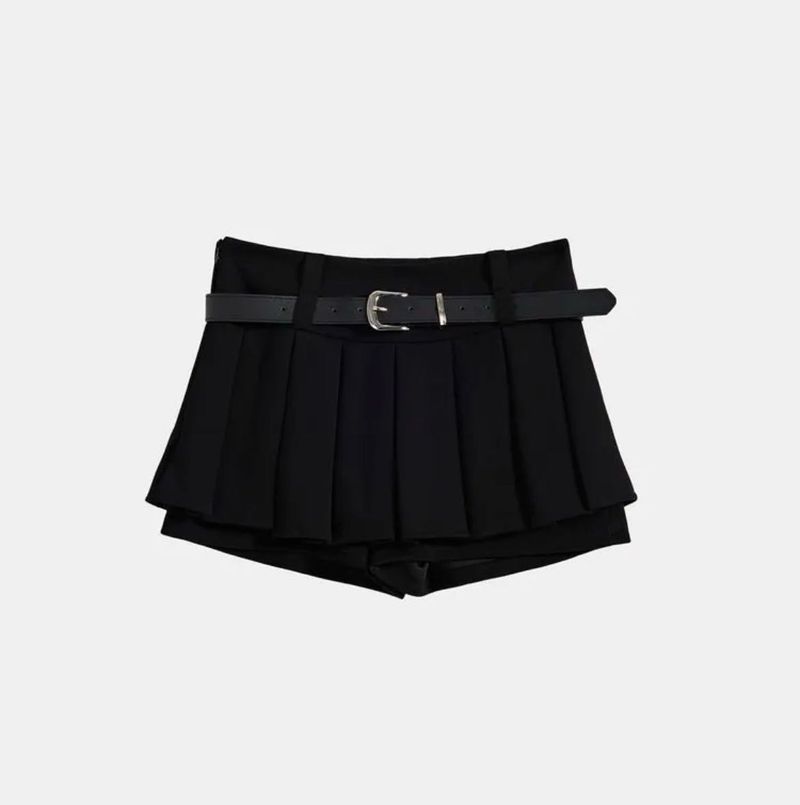 Black Pleated Skirt Shorts