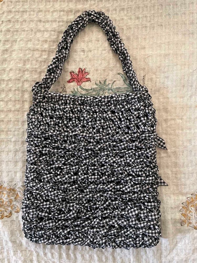 Chic Gingham Textured crochet hand Bag