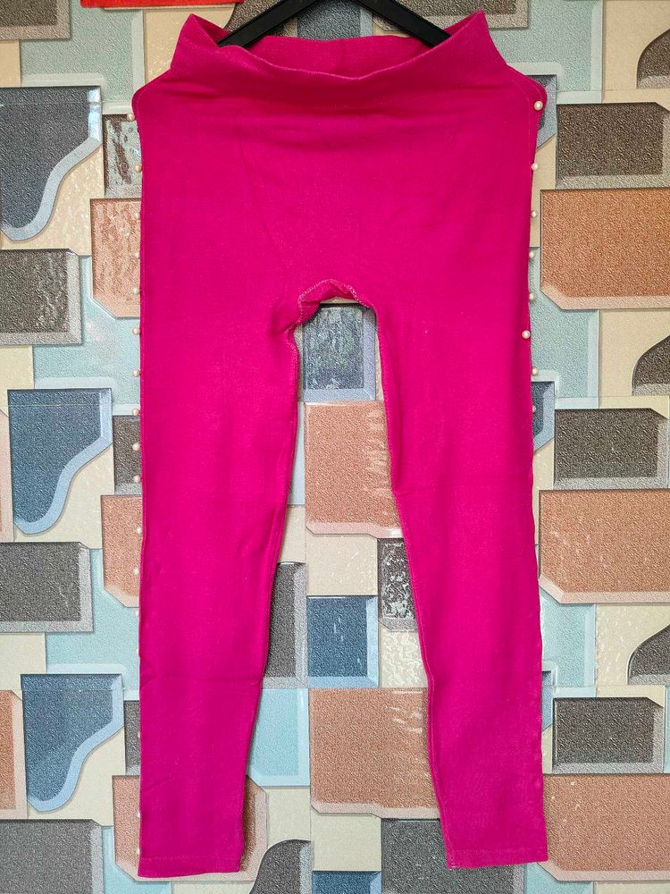 Hot Pink Pearl Detail Leggings