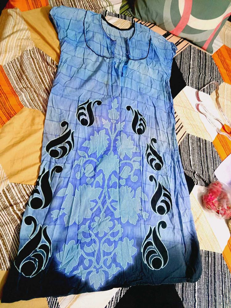 Blue Tie-Dye Nighty with Paisley Print