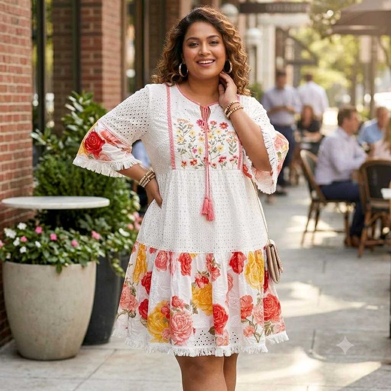 Boho Floral Embroidered Tiered Kurta