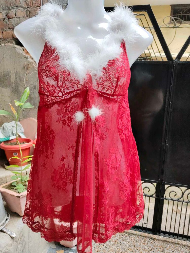 Sale 🔥EBLIN Red Lace Babydoll Nighty