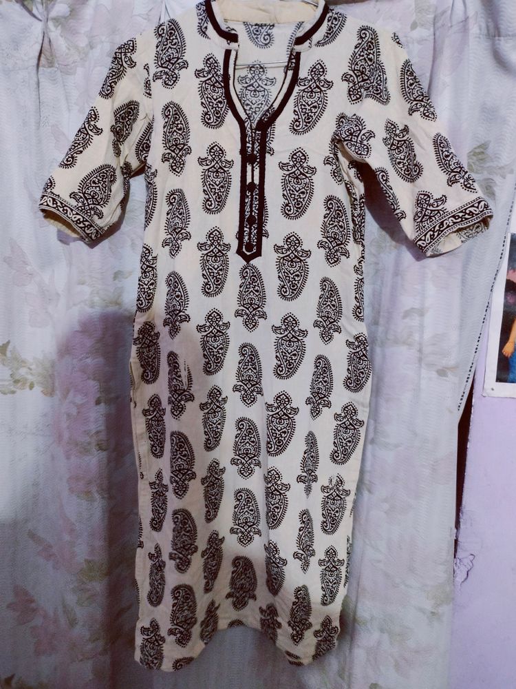 Cotton block printed kurta And Orange Kurta Combo