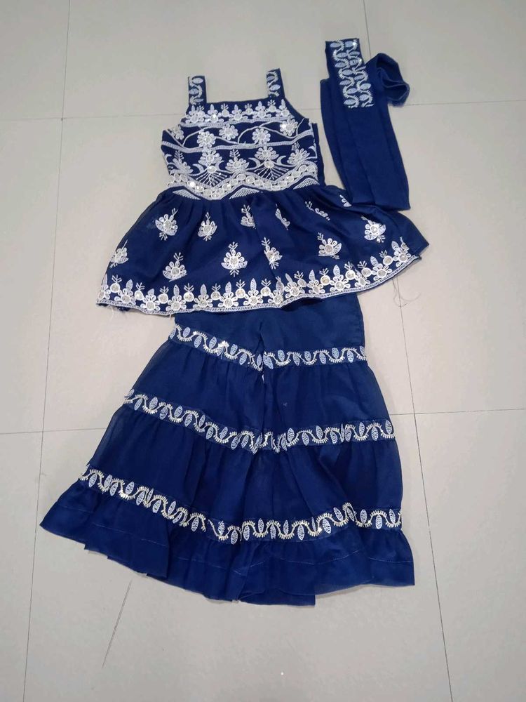 Girls' Blue Embroidered Set