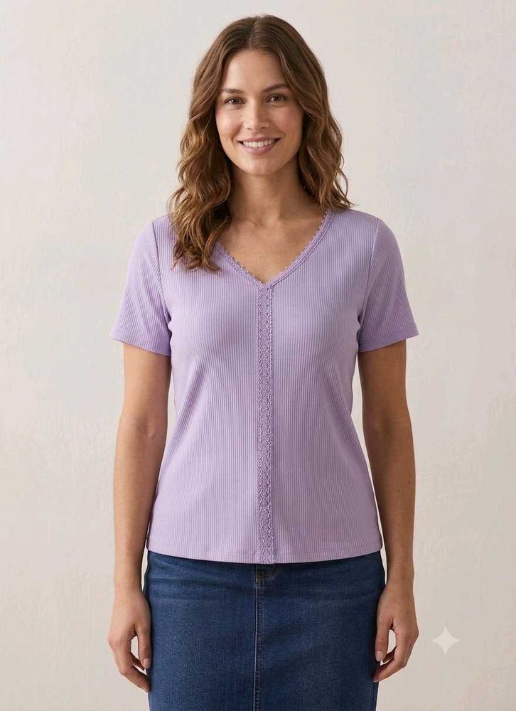 Light Purple Ribbed V-Neck Top