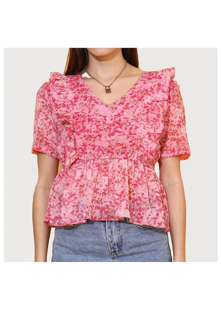 Chic Pink Ruffled Top XL
