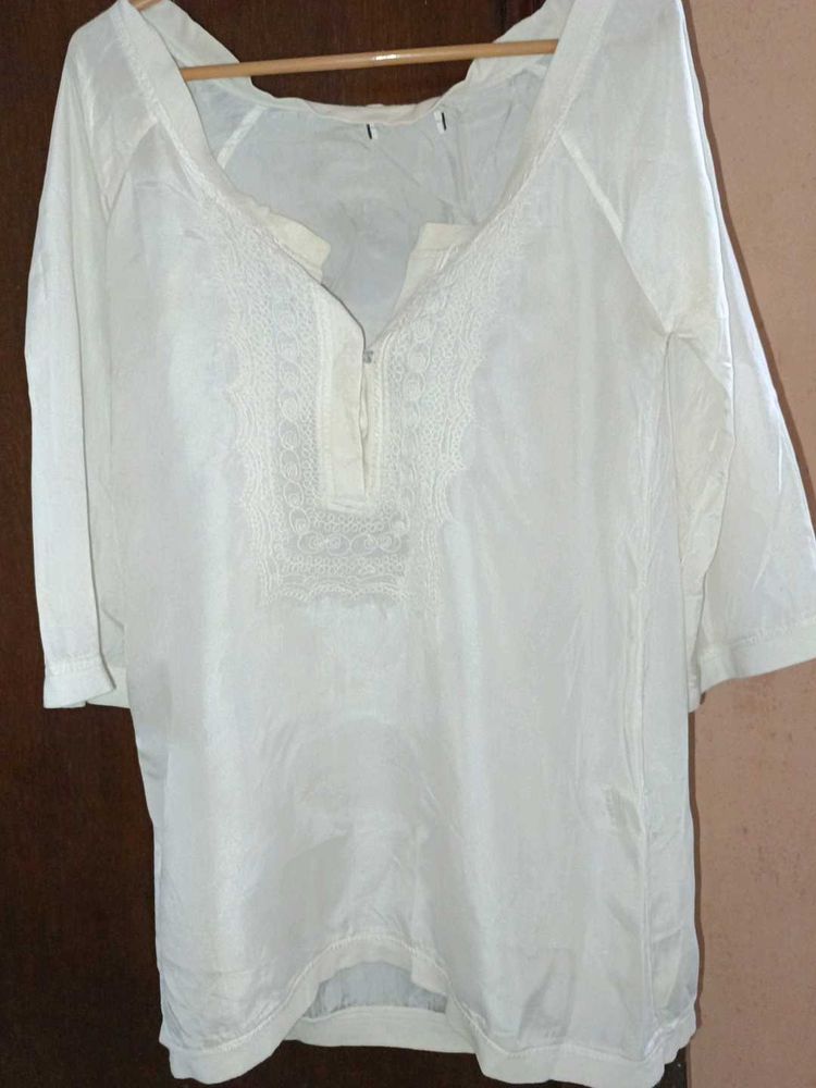 Silk Dori Work White Kurti