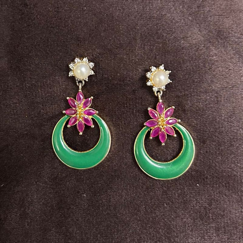 Green Hoop Earrings with Flower Detail