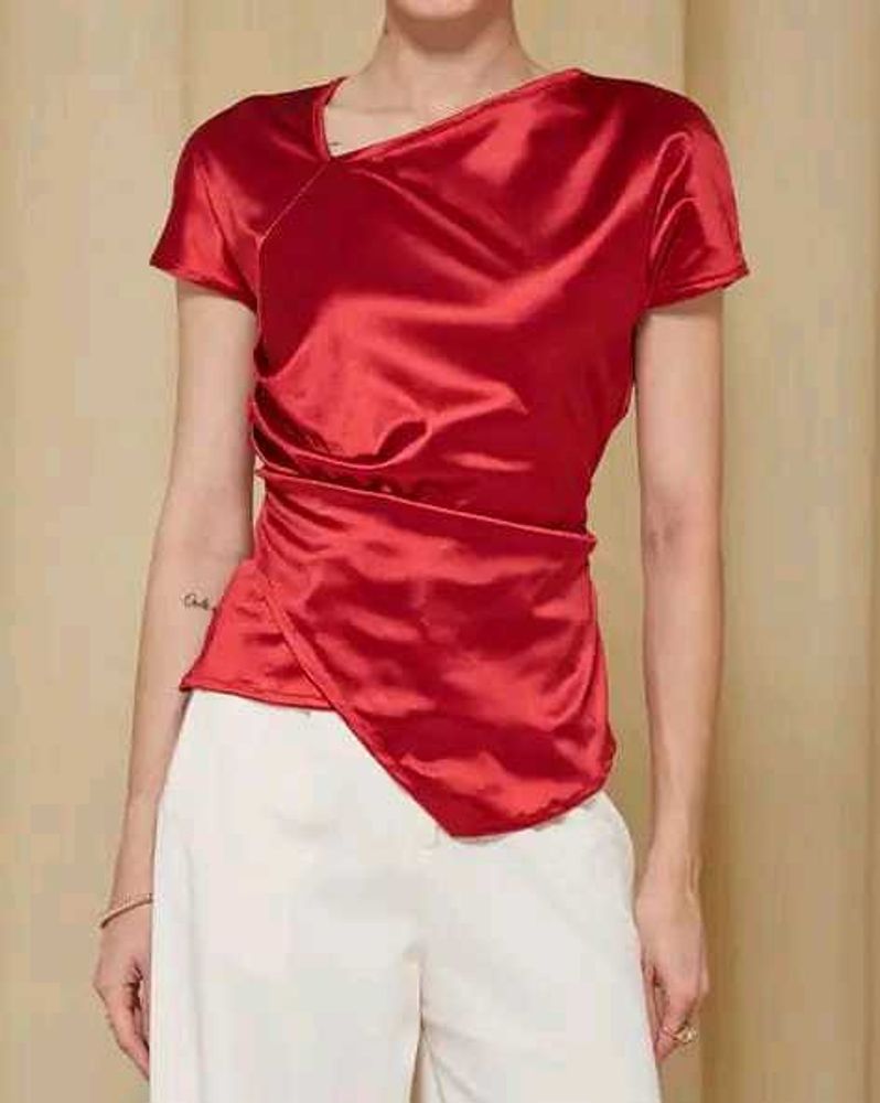 Shein Cute Asymmetrical Neck Tie-Up Extended Sleev