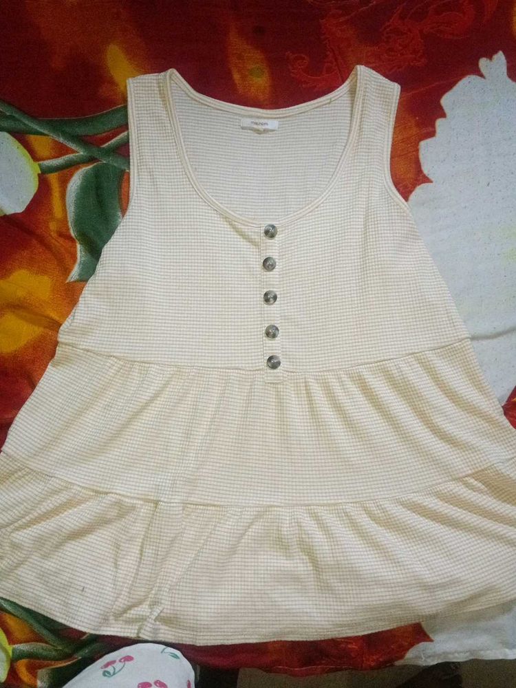 Cream Waffle Knit Tiered Tank Top
