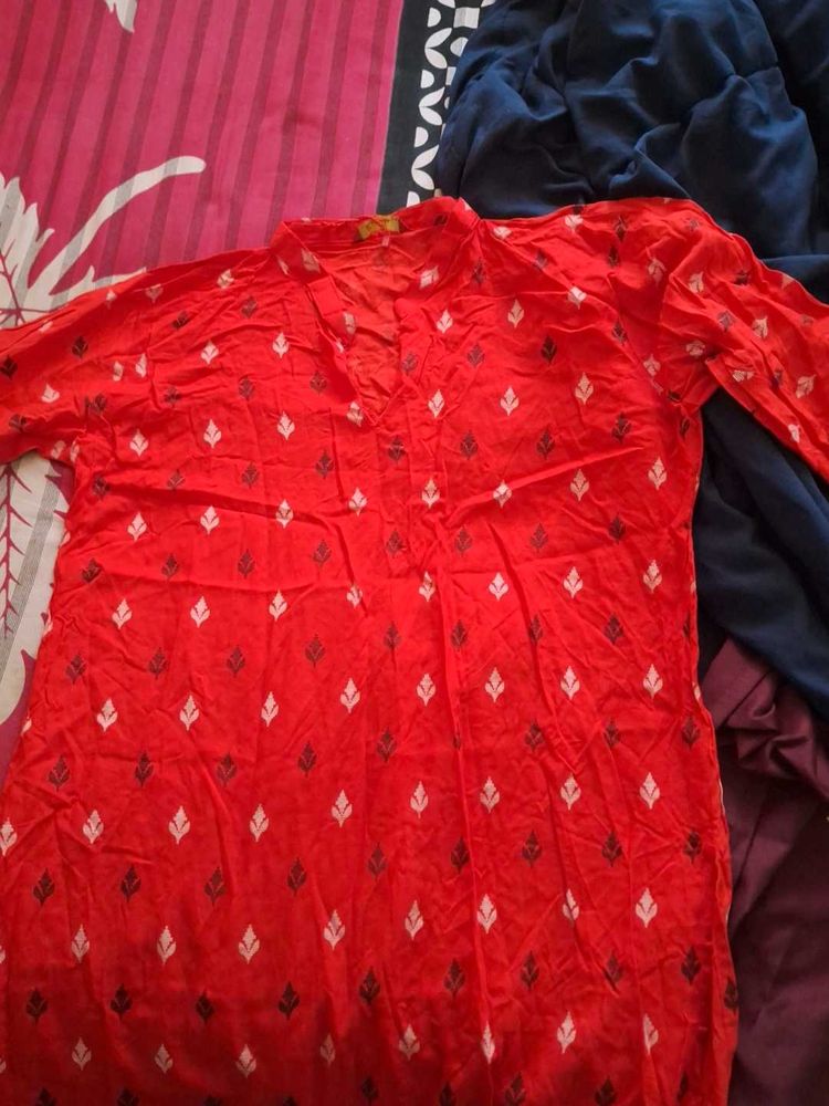 Vibrant Red Printed Kurta