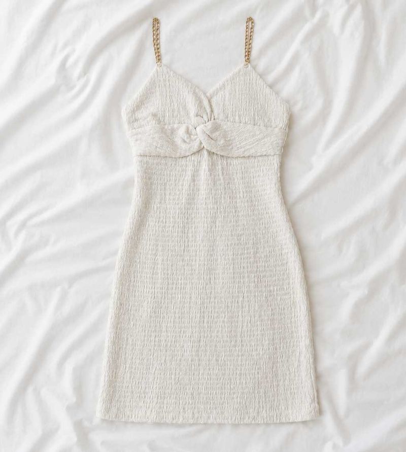 Imported White Chain Strap Dress With Shrug