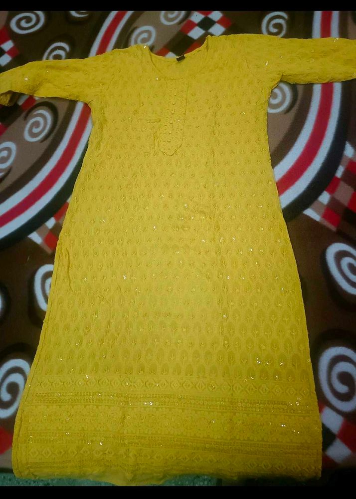 Yellow Chikankari Kurta in L 40 size