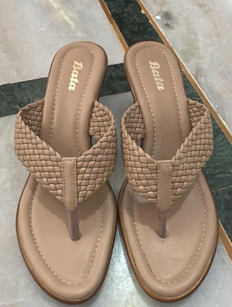 Bata Beige Woven Flat Sandals