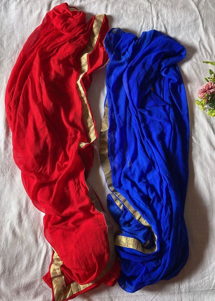 Red And Blue Chiffon Gota Patti Dupatta Combo
