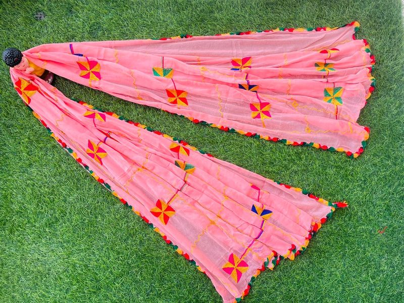 Pink Jaipuri Embroidery Dupatta