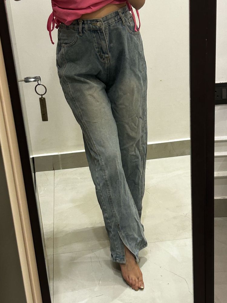 Light Wash Split Hem Jeans