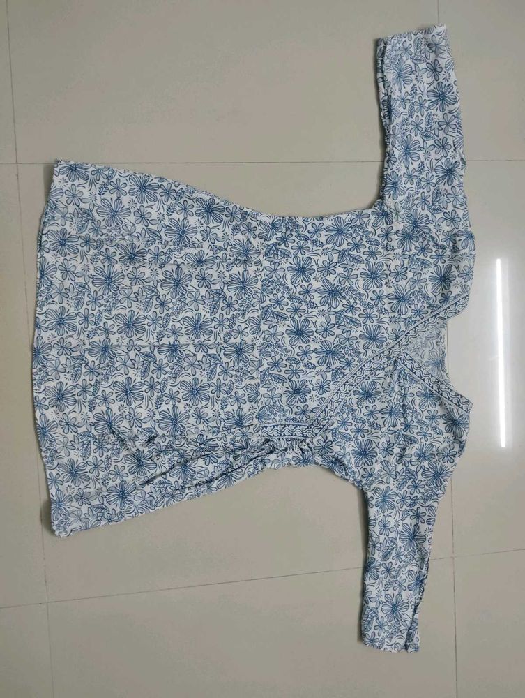 Blue floral print kurta