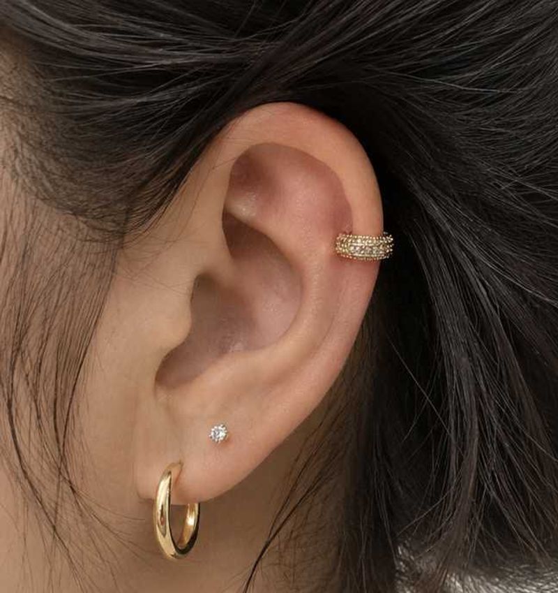 Gold Tone Hoop and Ear Cuff Set