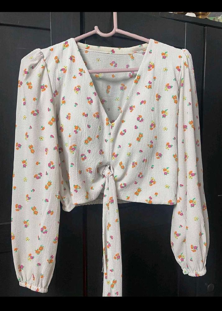 Padded Floral Print Tie-Front Top (women's)