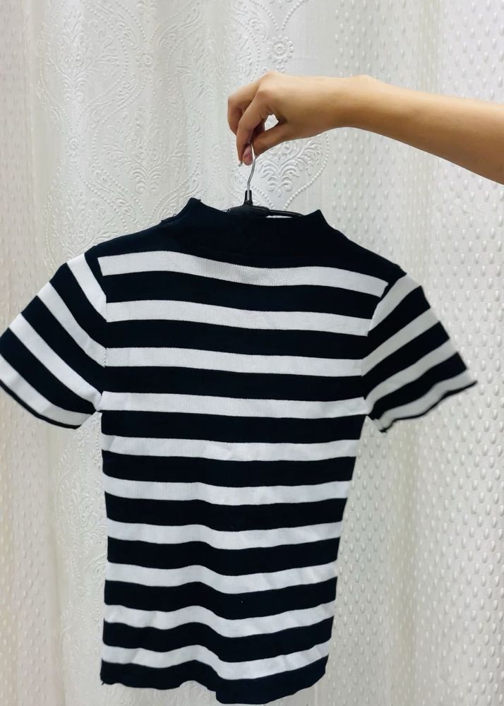 Chic Striped Mock Neck Top