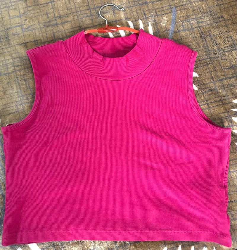 Fuchsia Pink Cotton Regular Crop Top