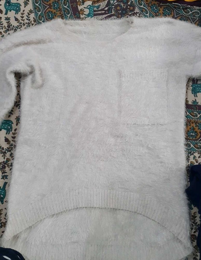White Fuzzy Knit Sweater