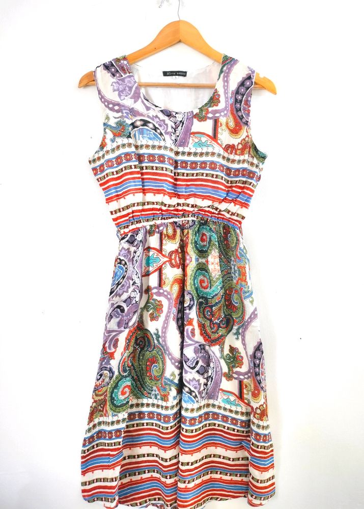 White Multi Colour Printed Dresses (Women's)