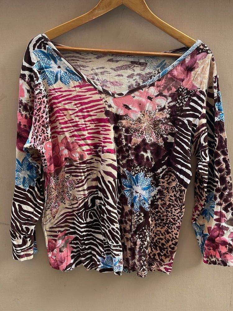 Vibrant Patchwork Print Long Sleeve Top