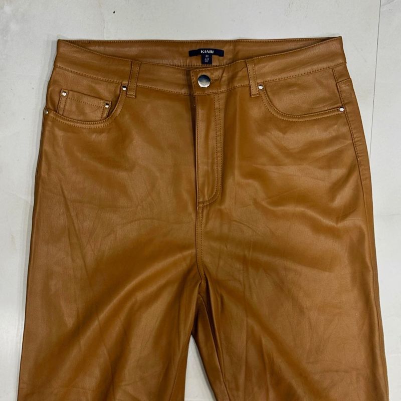 Tan Brown Faux-Leather Pants