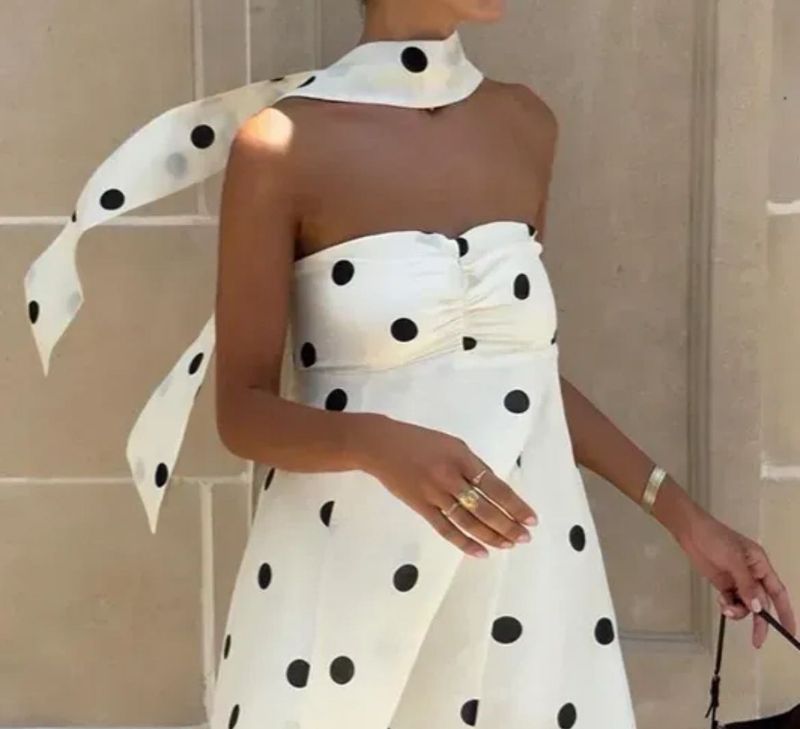 Chic Polka Dot Strapless Wrap Dress