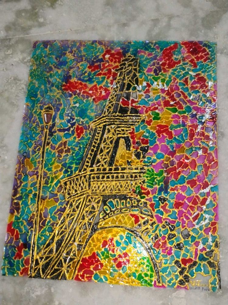 Vibrant Eiffel Tower Glass Painting
