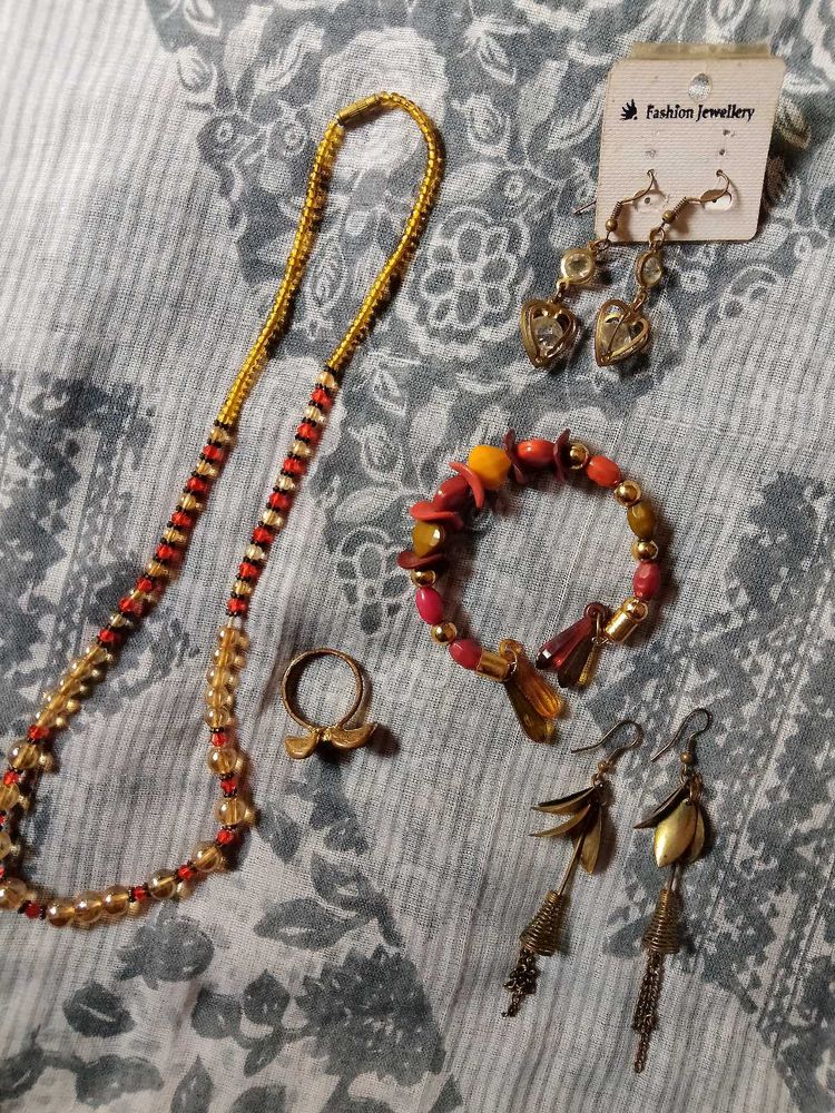 Boho Beaded Necklace, Bracelet, set