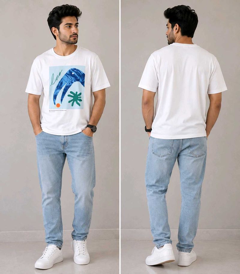 Men's Graphic Print White T-Shirt L size