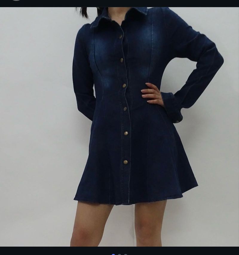 Stylish Blue Denim Fit &amp; Flare Dress